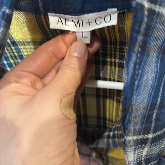 Plaid shirt, worn once,super soft- blue, yellow, pink and white - Picture 2 of 3